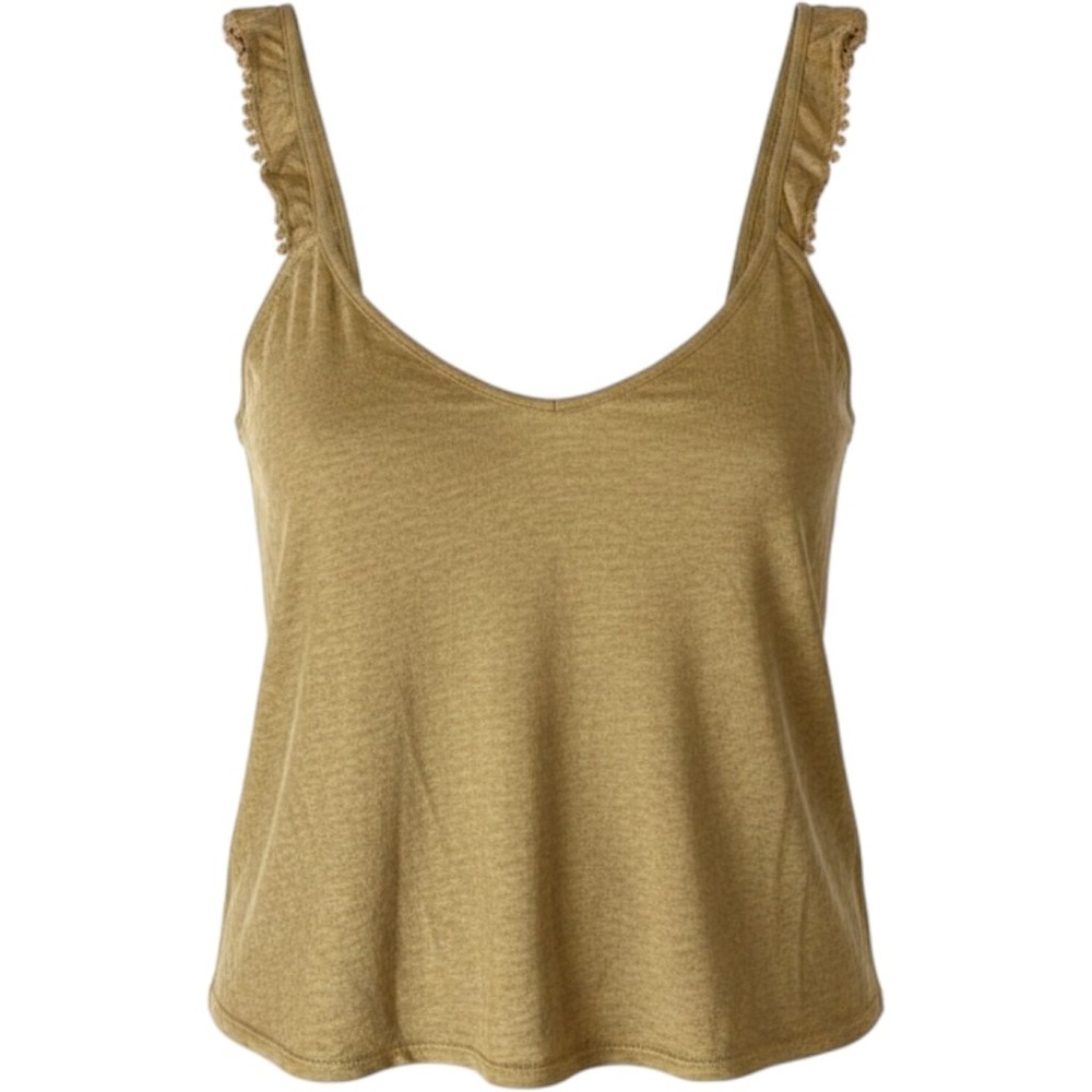 Sézane 100% Linen Pom-Pom Strap Tank Top Mustard Yellow Size S